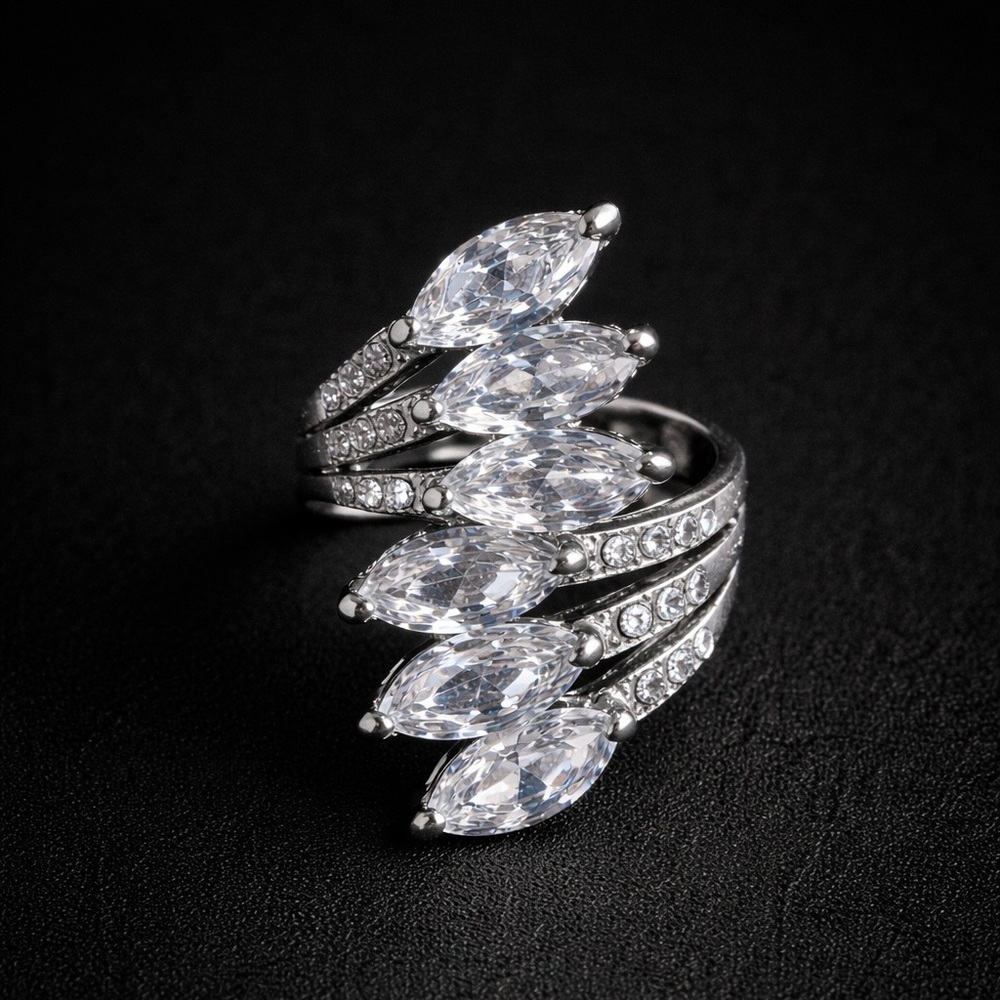 Silver Crystal Marquise Wrap Ring - Women Jewelry